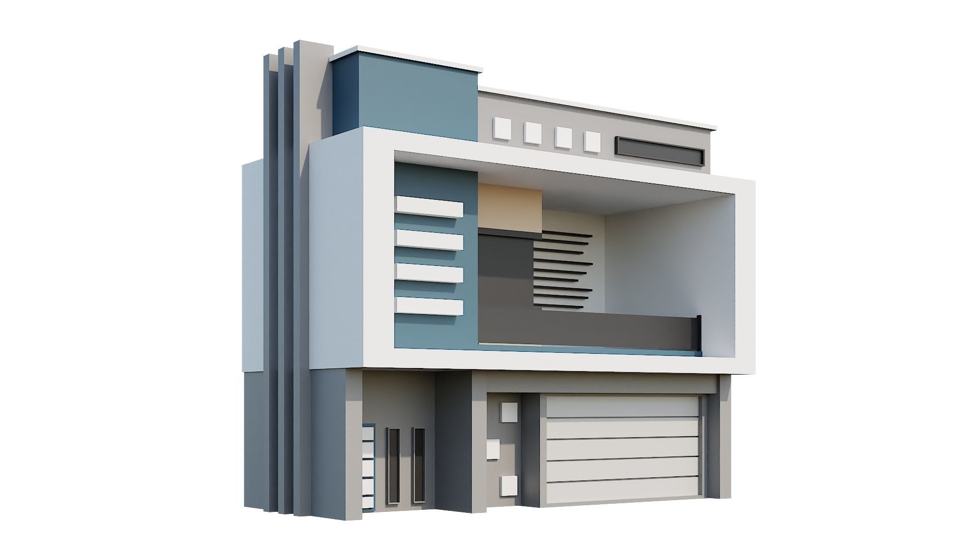 Low-Poly Modern 100 Houses Pack Low-poly 3D model_26