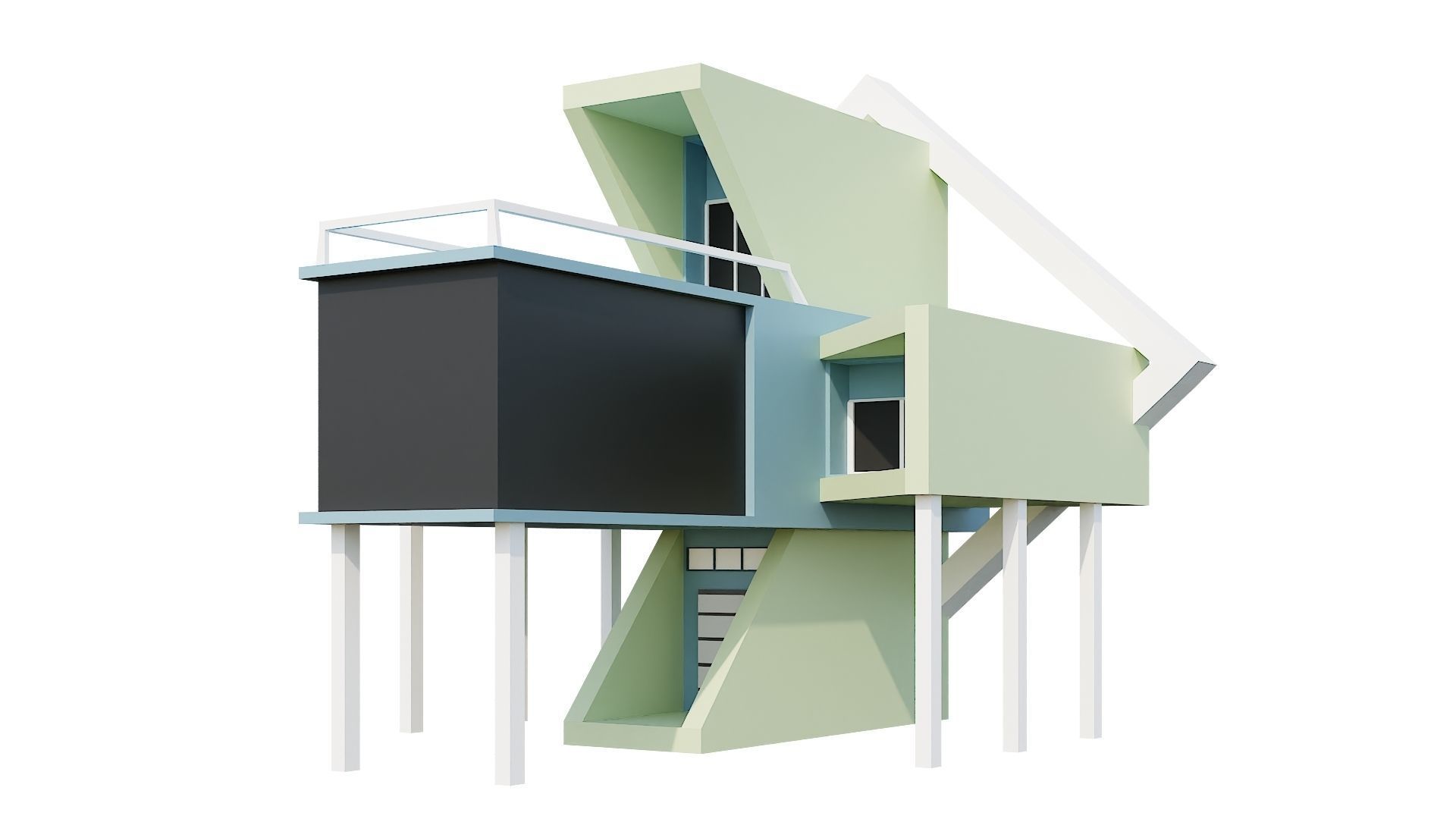 Low-Poly Modern 100 Houses Pack Low-poly 3D model_22