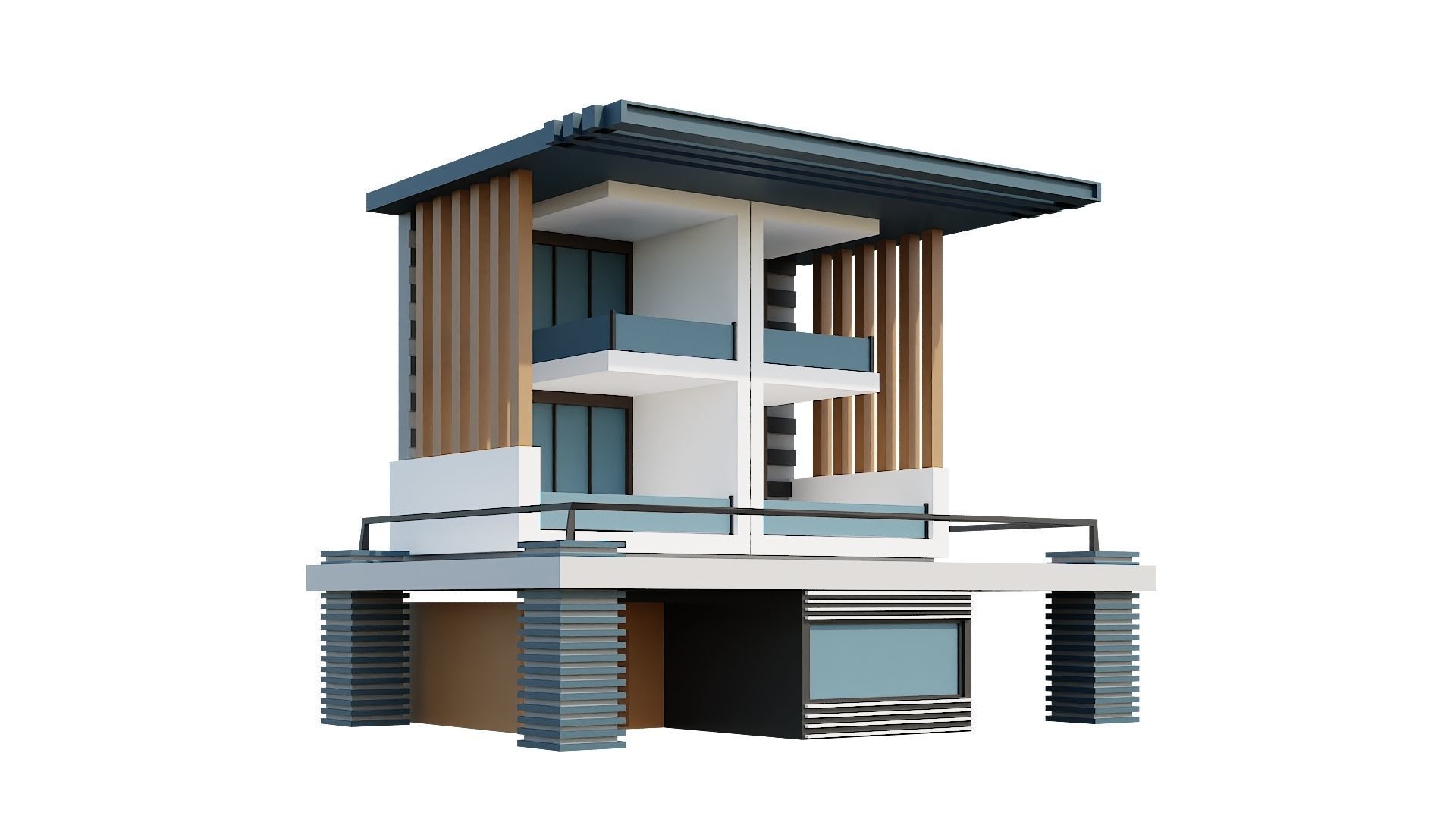 Low-Poly Modern 100 Houses Pack Low-poly 3D model_8