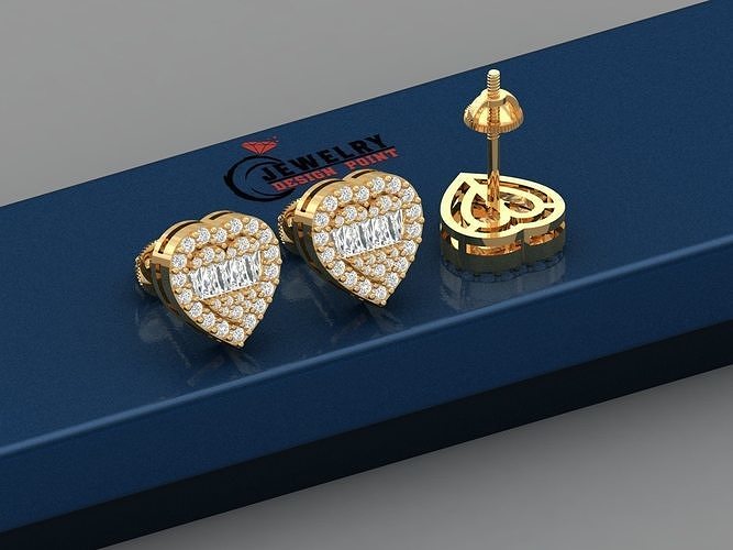 Custom Heart Shape Baguettes Studs - Unisex Earrings 3D print model