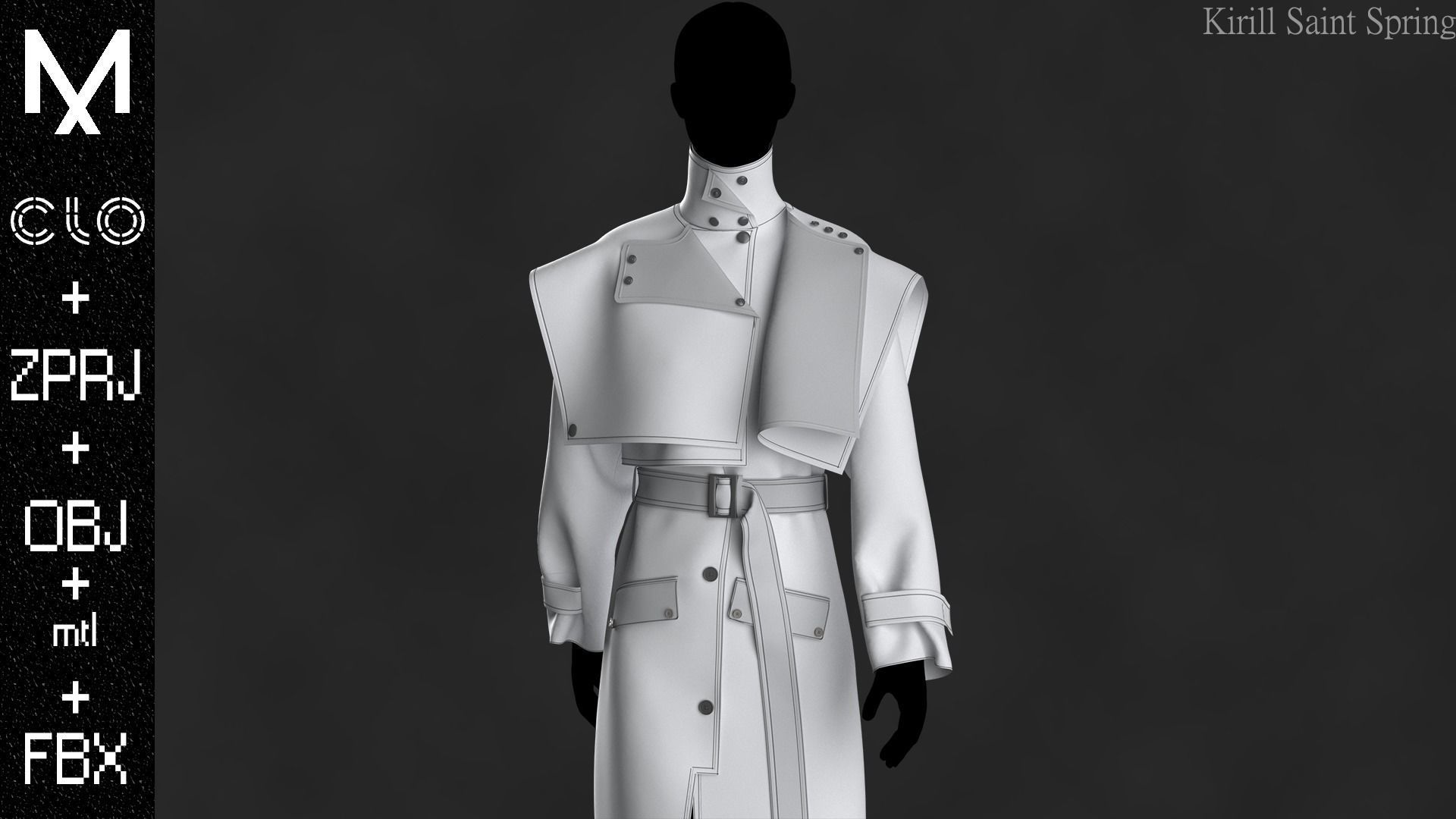 New Coat Female Marvelous designer Clo3d OBJ mtl FBX ZPRJ 3D model_6