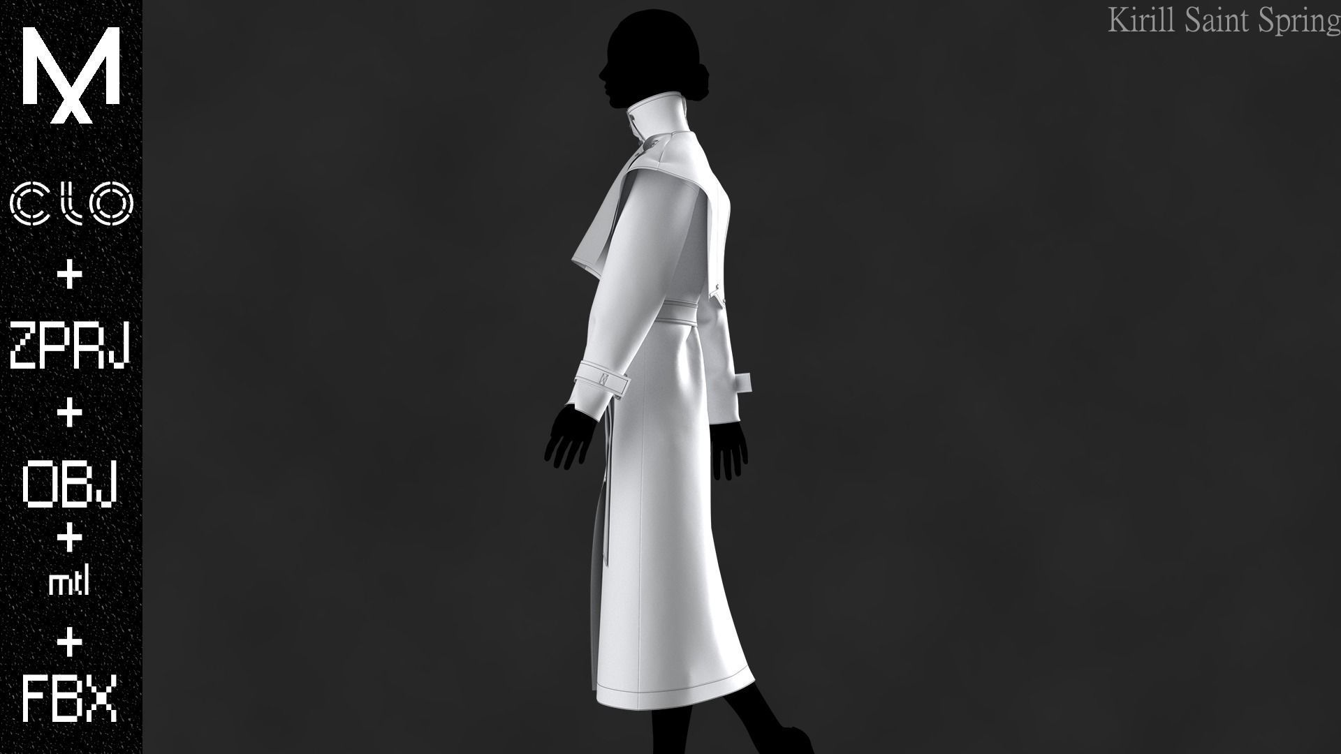 New Coat Female Marvelous designer Clo3d OBJ mtl FBX ZPRJ 3D model_7