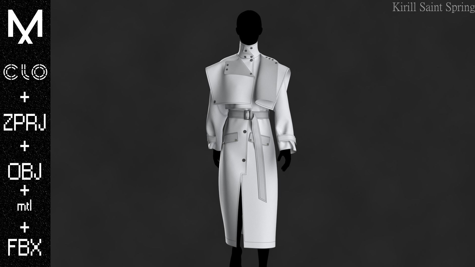 New Coat Female Marvelous designer Clo3d OBJ mtl FBX ZPRJ 3D model_2