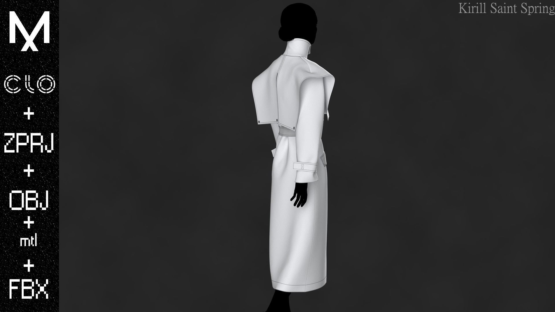 New Coat Female Marvelous designer Clo3d OBJ mtl FBX ZPRJ 3D model_8