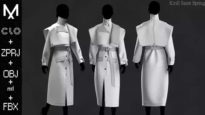New Coat Female Marvelous designer Clo3d OBJ mtl FBX ZPRJ