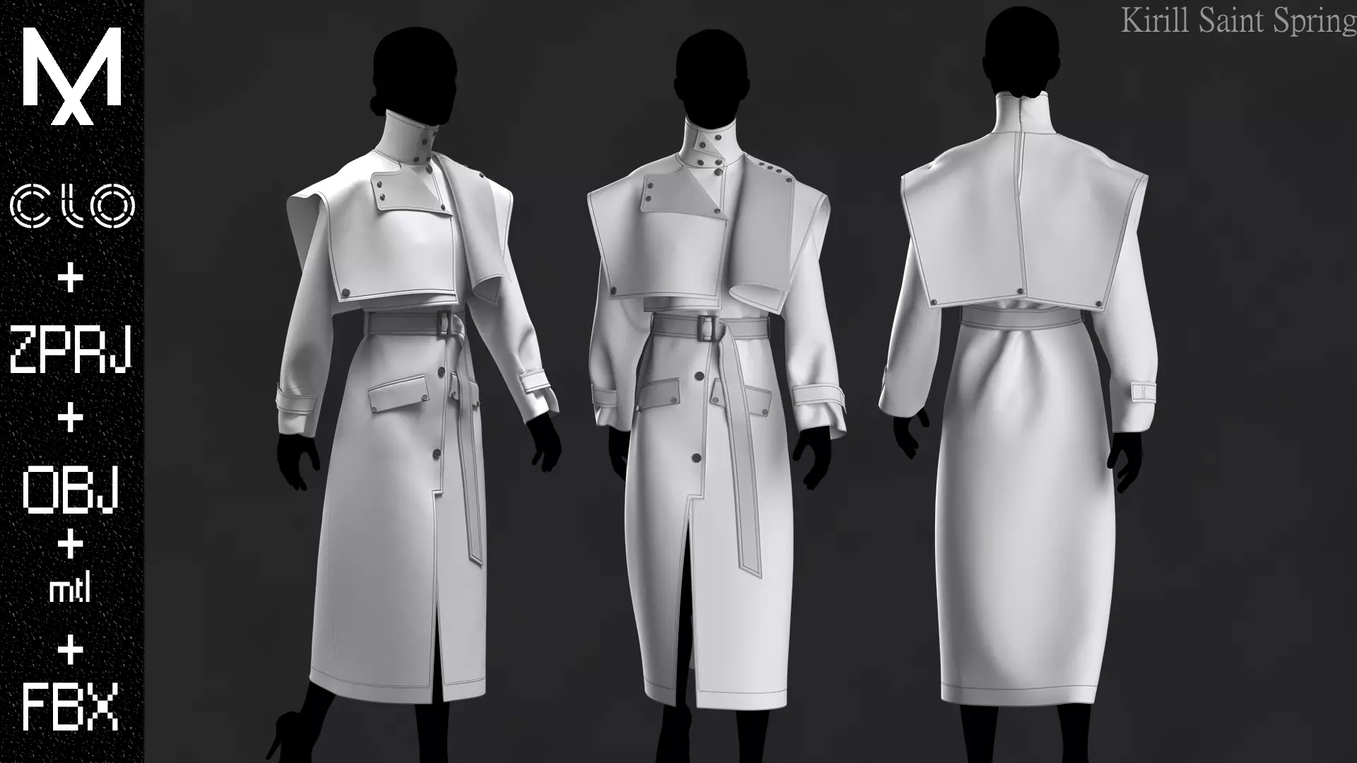 New Coat Female Marvelous designer Clo3d OBJ mtl FBX ZPRJ 3D model_0