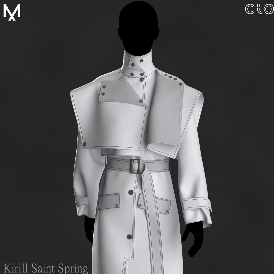 New Coat Female Marvelous designer Clo3d OBJ mtl FBX ZPRJ 3D model_1