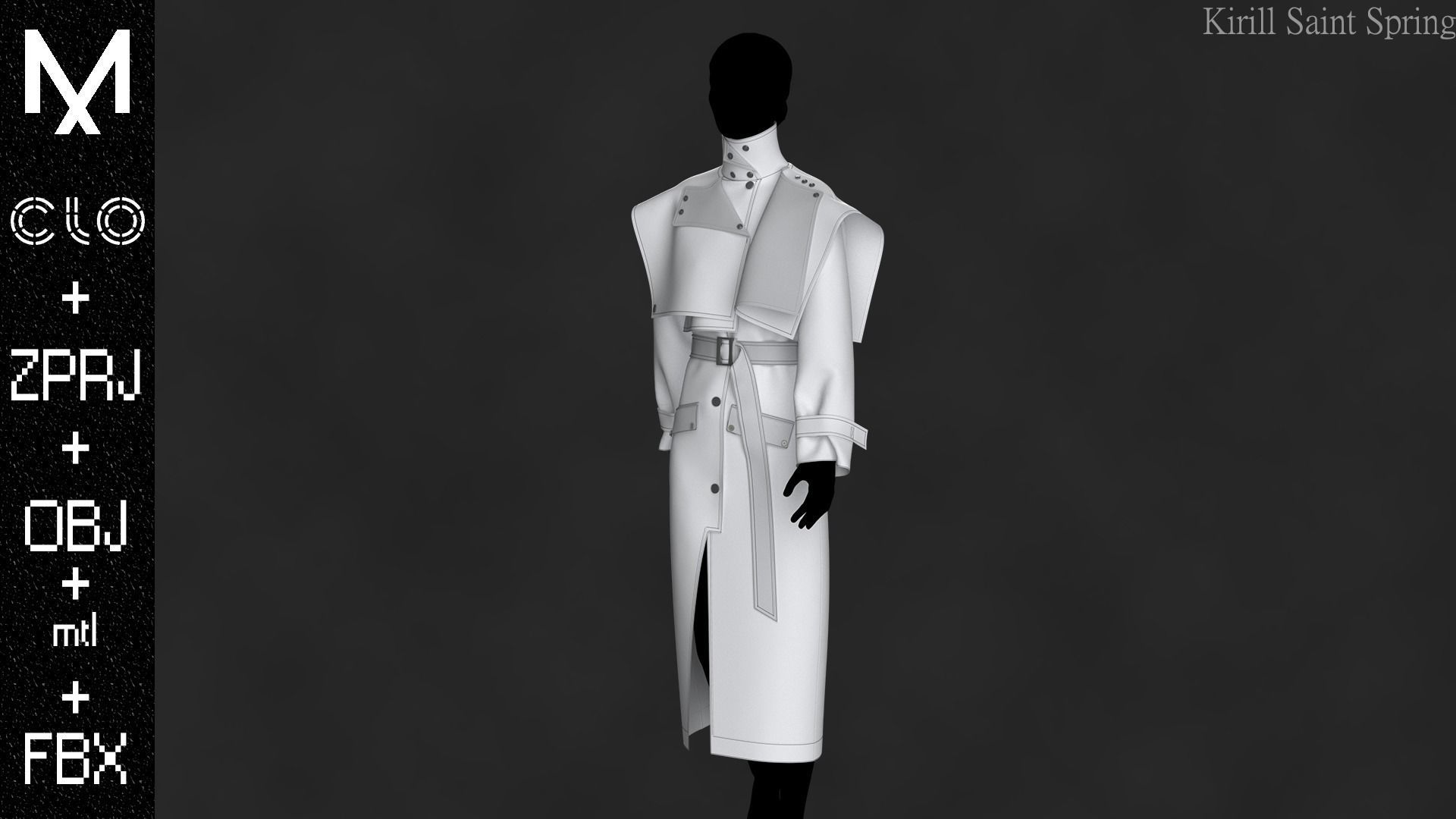 New Coat Female Marvelous designer Clo3d OBJ mtl FBX ZPRJ 3D model_5