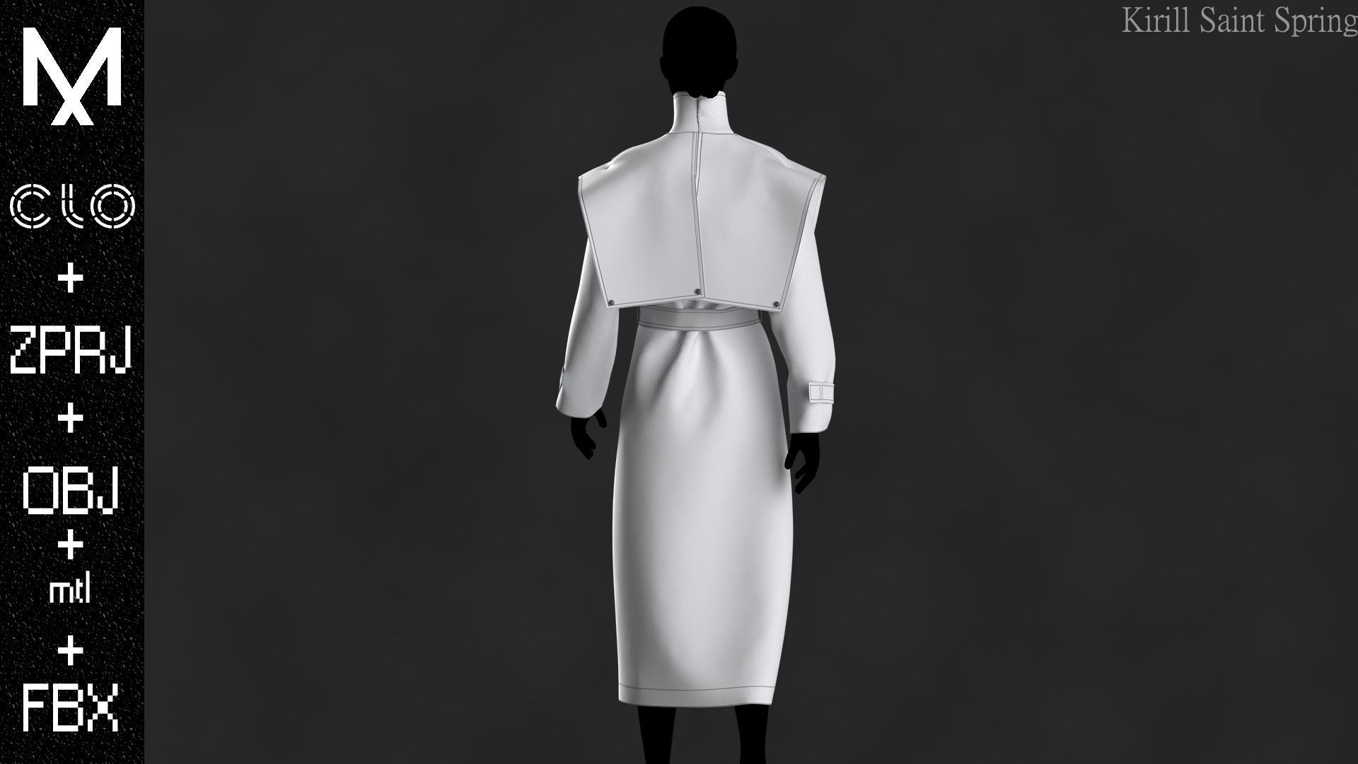 New Coat Female Marvelous designer Clo3d OBJ mtl FBX ZPRJ 3D model_4