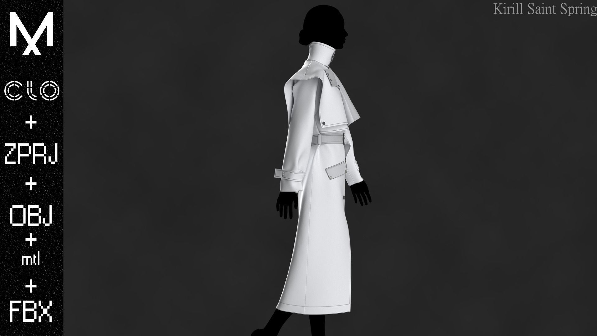 New Coat Female Marvelous designer Clo3d OBJ mtl FBX ZPRJ 3D model_9