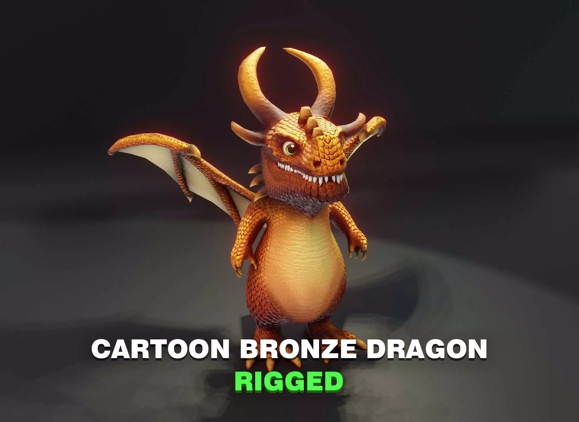 Cartoon Bronze Dragon Rigged 3D Model Low-poly 3D model_0