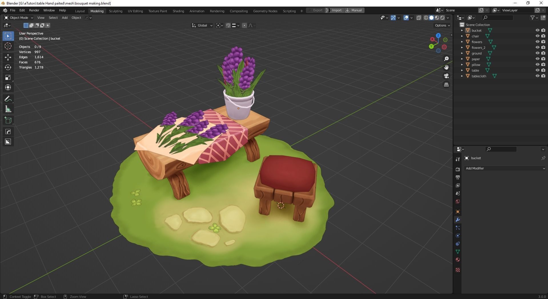 Stylized scene of making a bouquet  Low-poly 3D model_2