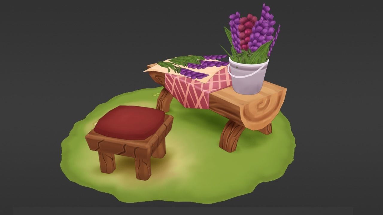 Stylized scene of making a bouquet  Low-poly 3D model_1