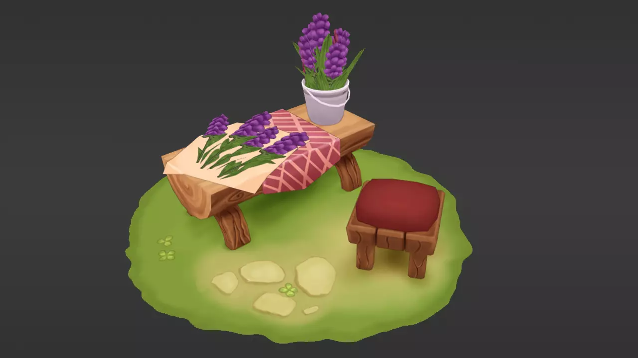 Stylized scene of making a bouquet  Low-poly 3D model_0