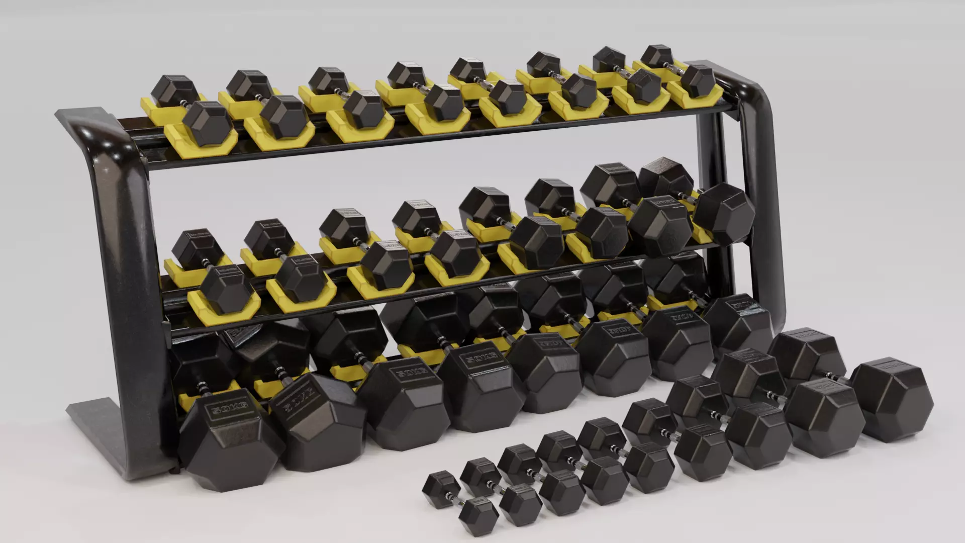 Dumbbells Game Ready Pack with Holder Low-poly 3D model_0
