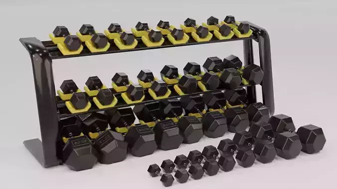 Dumbbells Game Ready Pack with Holder Low-poly 3D model