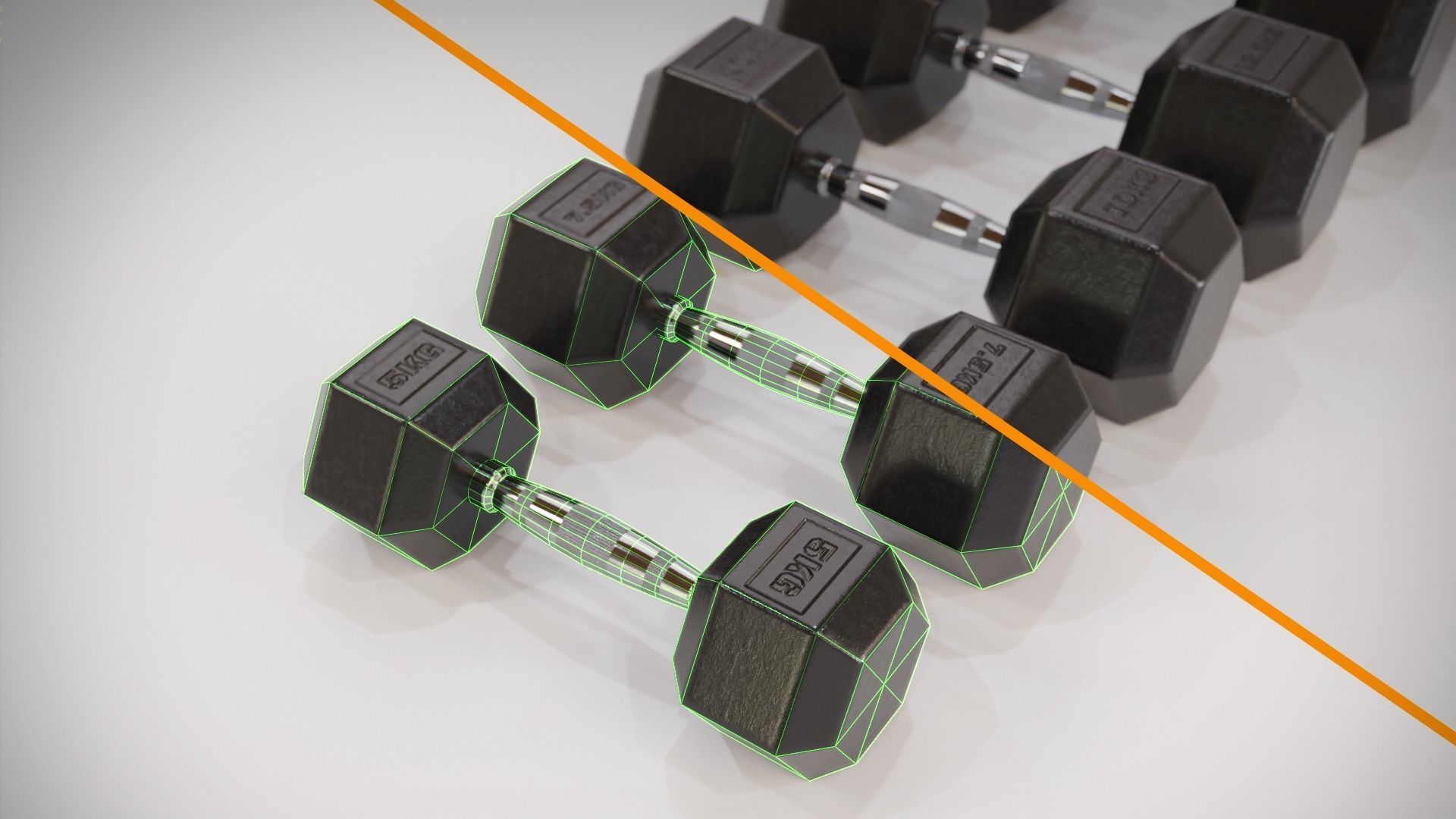 Dumbbells Game Ready Pack with Holder Low-poly 3D model_1