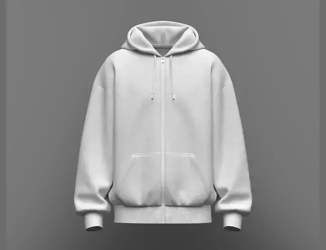 Mens Oversized Front Zip Hoodie 3d Model