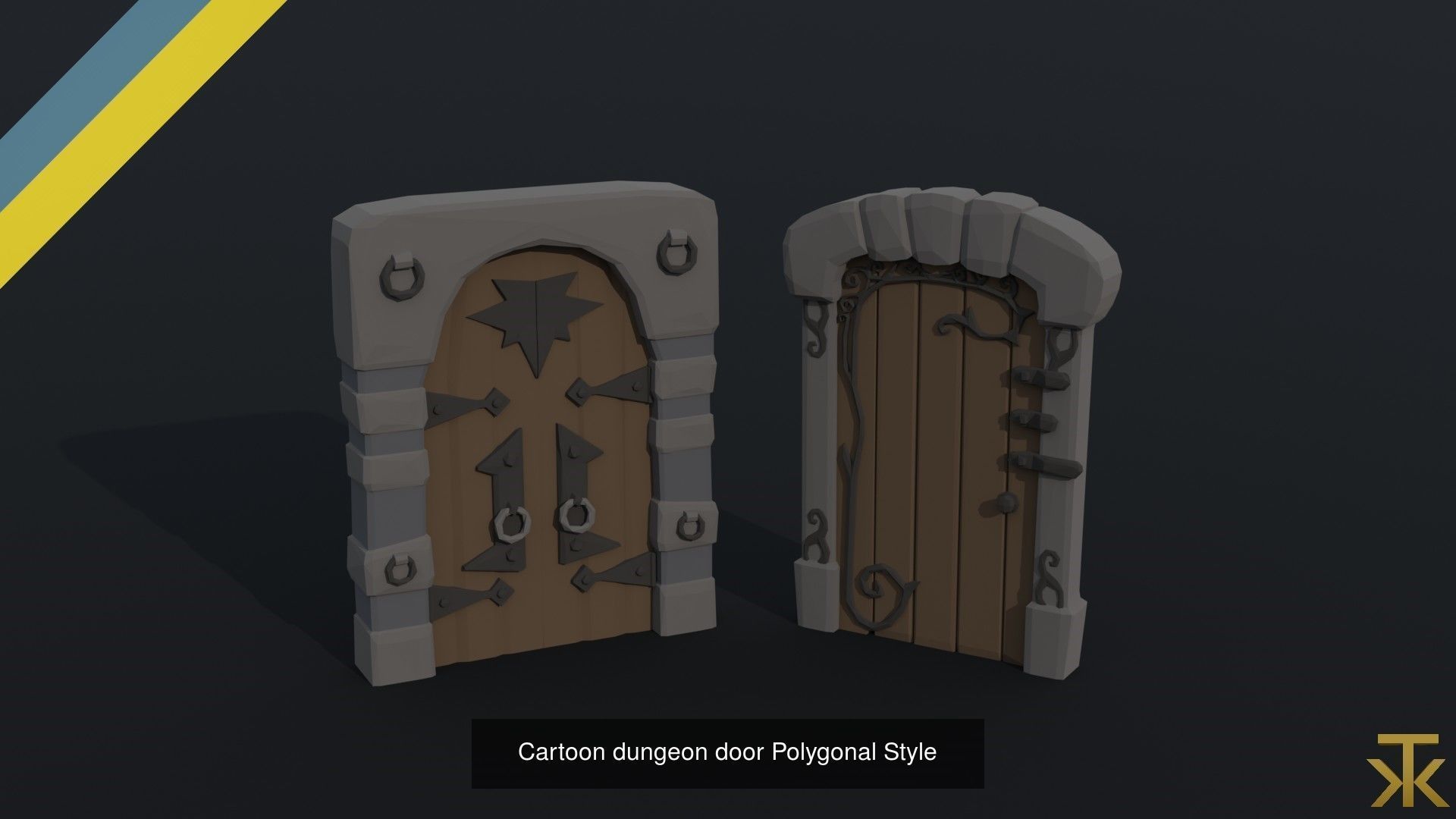 Cartoon medieval doors and windows Polygonal Style 3D Model Collection_2