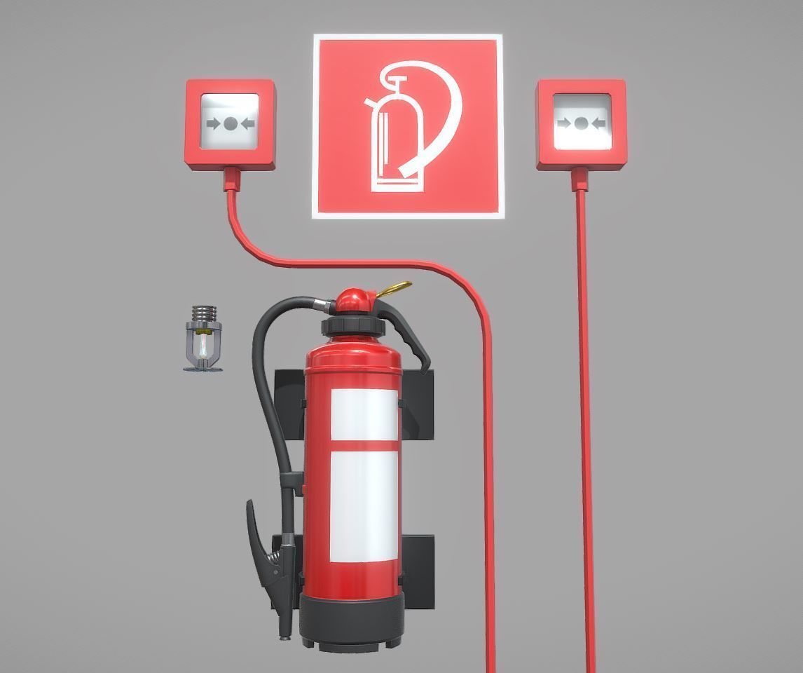 Fire Protection Set with Red Hydrants 3D Model Collection_51