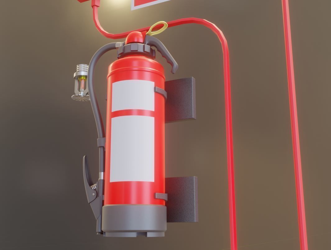 Fire Protection Set with Red Hydrants 3D Model Collection_52