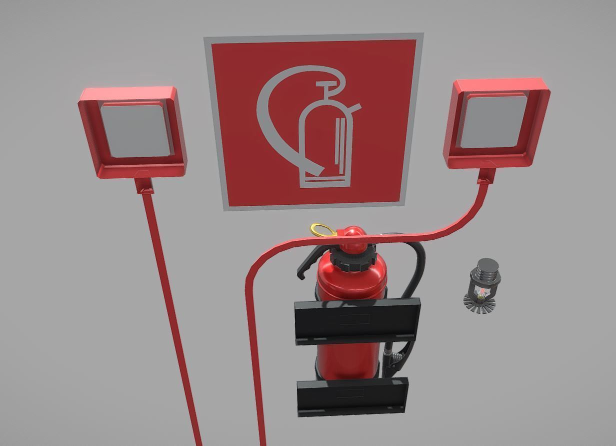 Fire Protection Set with Red Hydrants 3D Model Collection_58