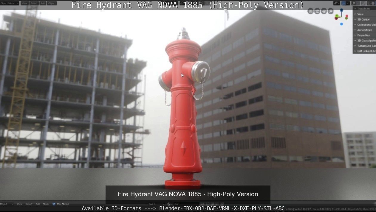 Fire Protection Set with Red Hydrants 3D Model Collection_12