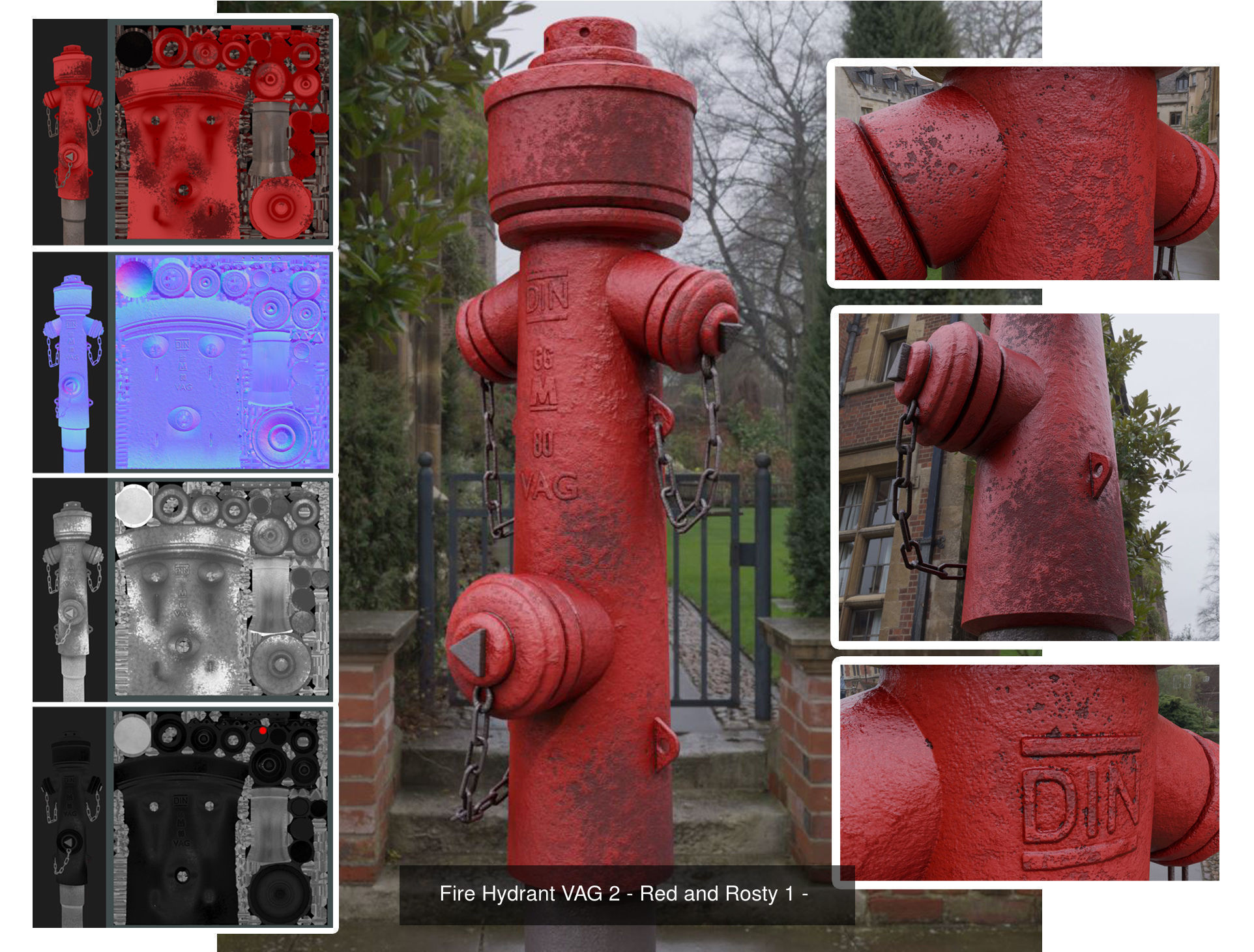 Fire Protection Set with Red Hydrants 3D Model Collection_9