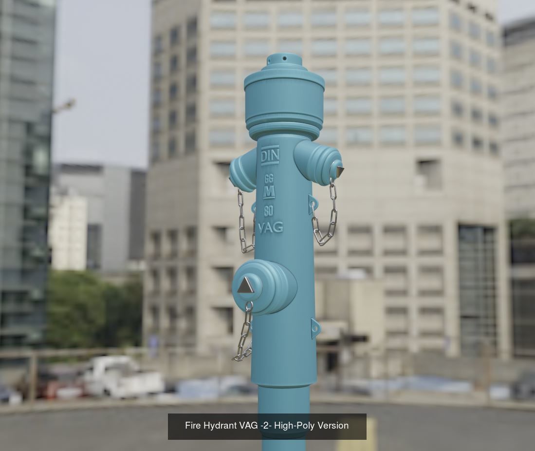 Fire Protection Set with All Hydrants Red and Blue 3D Model Collection_15