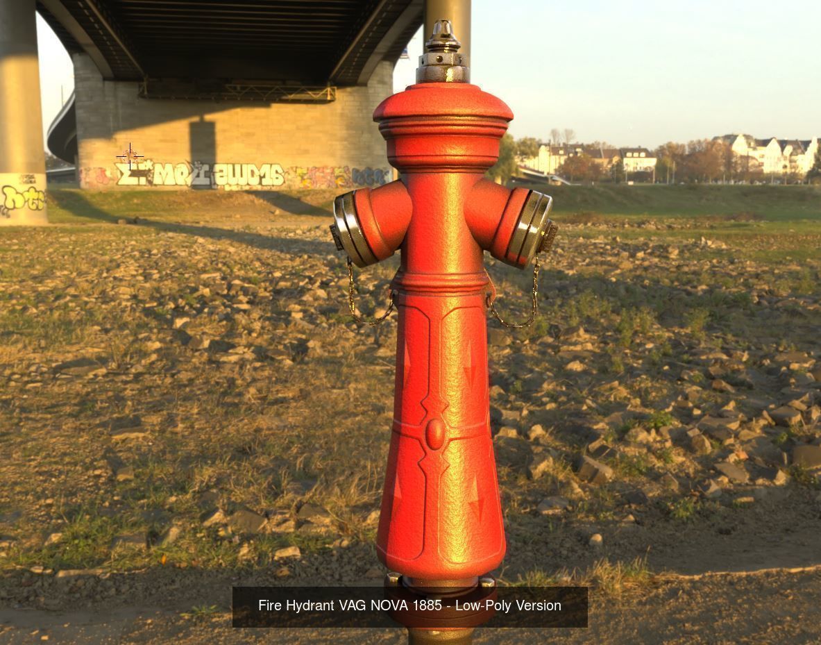 Fire Protection Set with All Hydrants Red and Blue 3D Model Collection_14