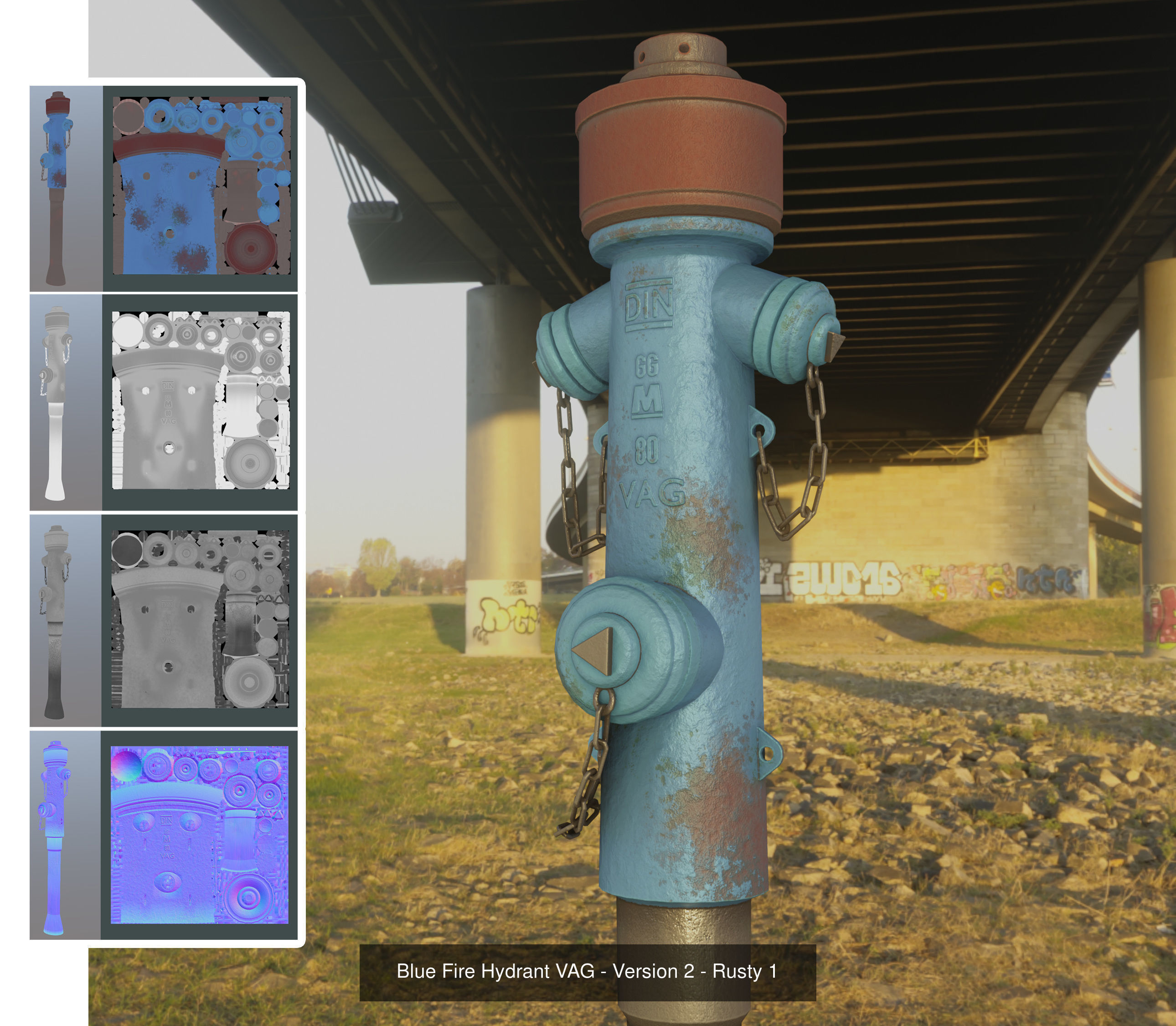 Fire Protection Set with All Hydrants Red and Blue 3D Model Collection_18