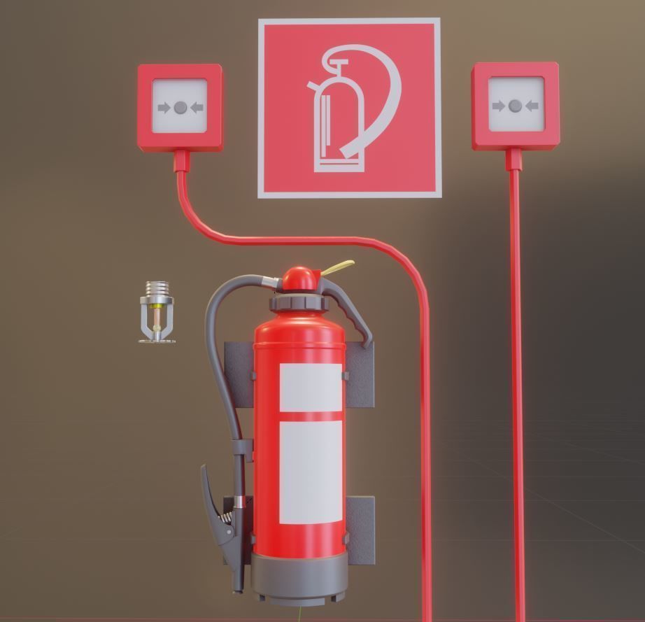 Fire Protection Set with All Hydrants Red and Blue 3D Model Collection_30