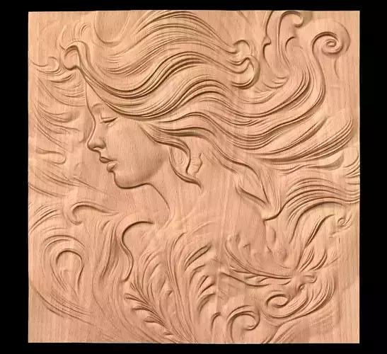 Girl with long hairs CNC bas-relief 3Dmodel wallart