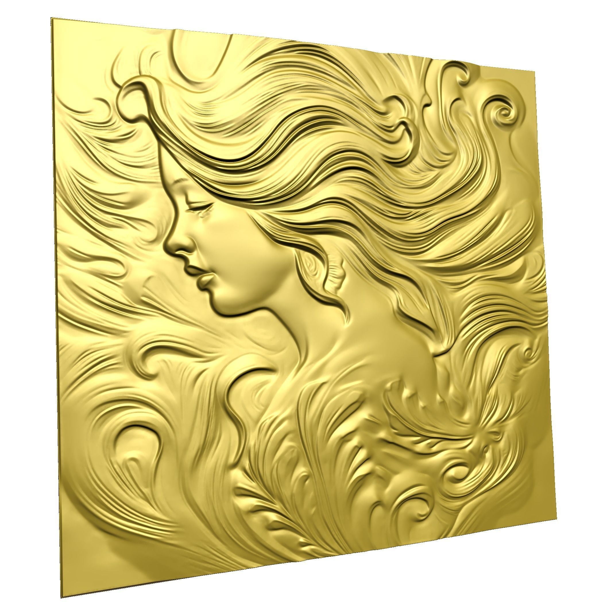 Girl with long hairs CNC bas-relief 3Dmodel wallart 3D print model_6
