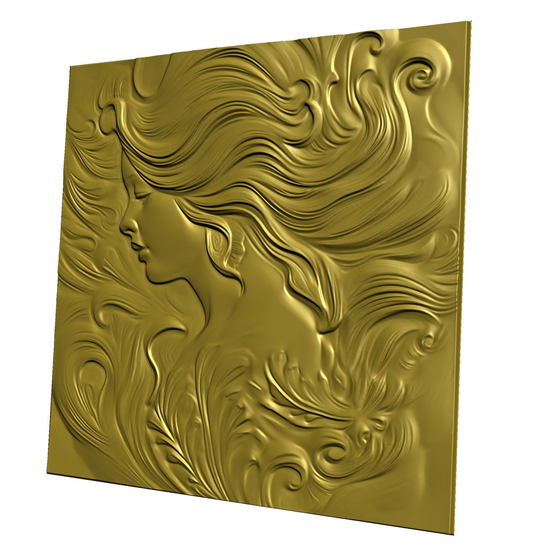 Girl with long hairs CNC bas-relief 3Dmodel wallart 3D print model_7