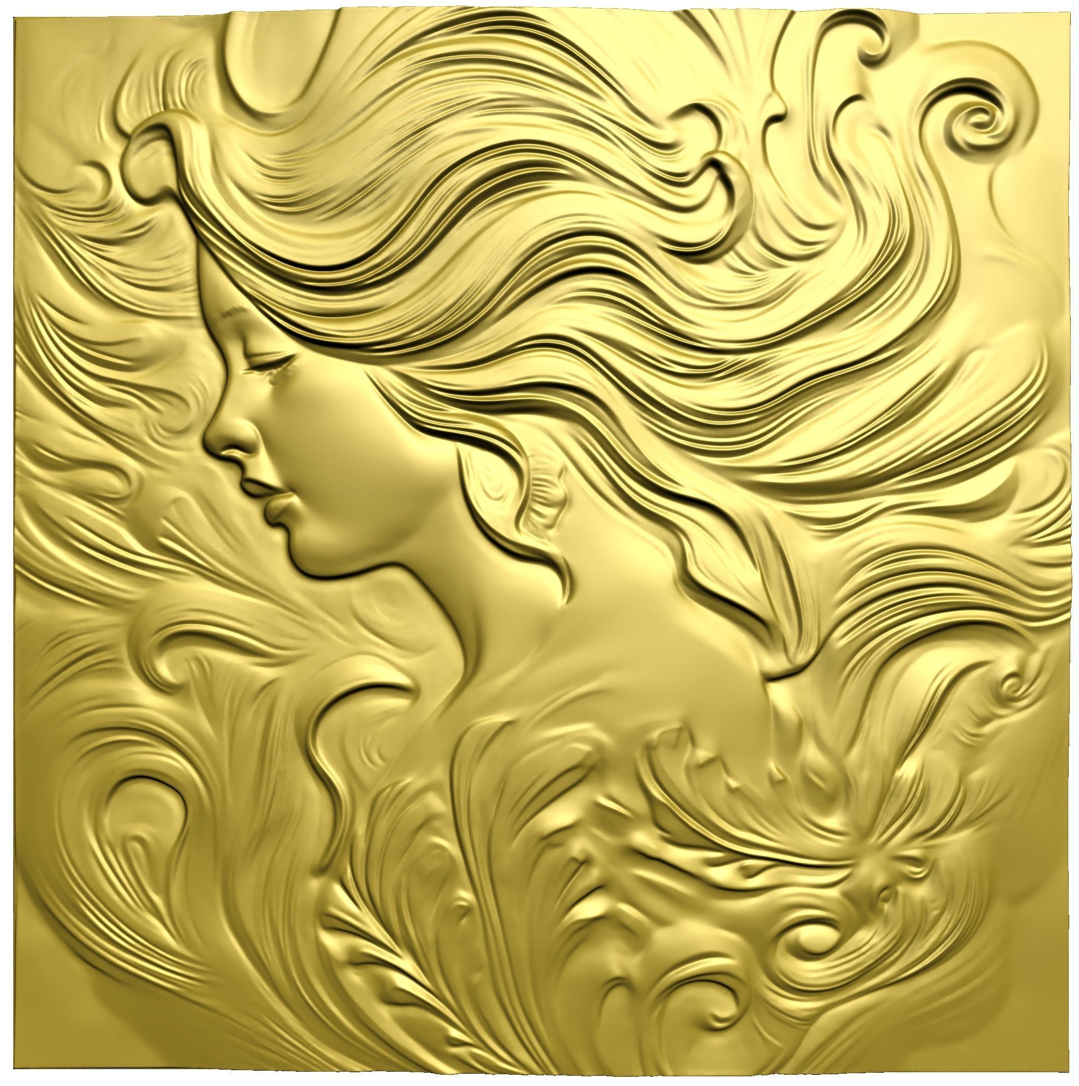 Girl with long hairs CNC bas-relief 3Dmodel wallart 3D print model_5