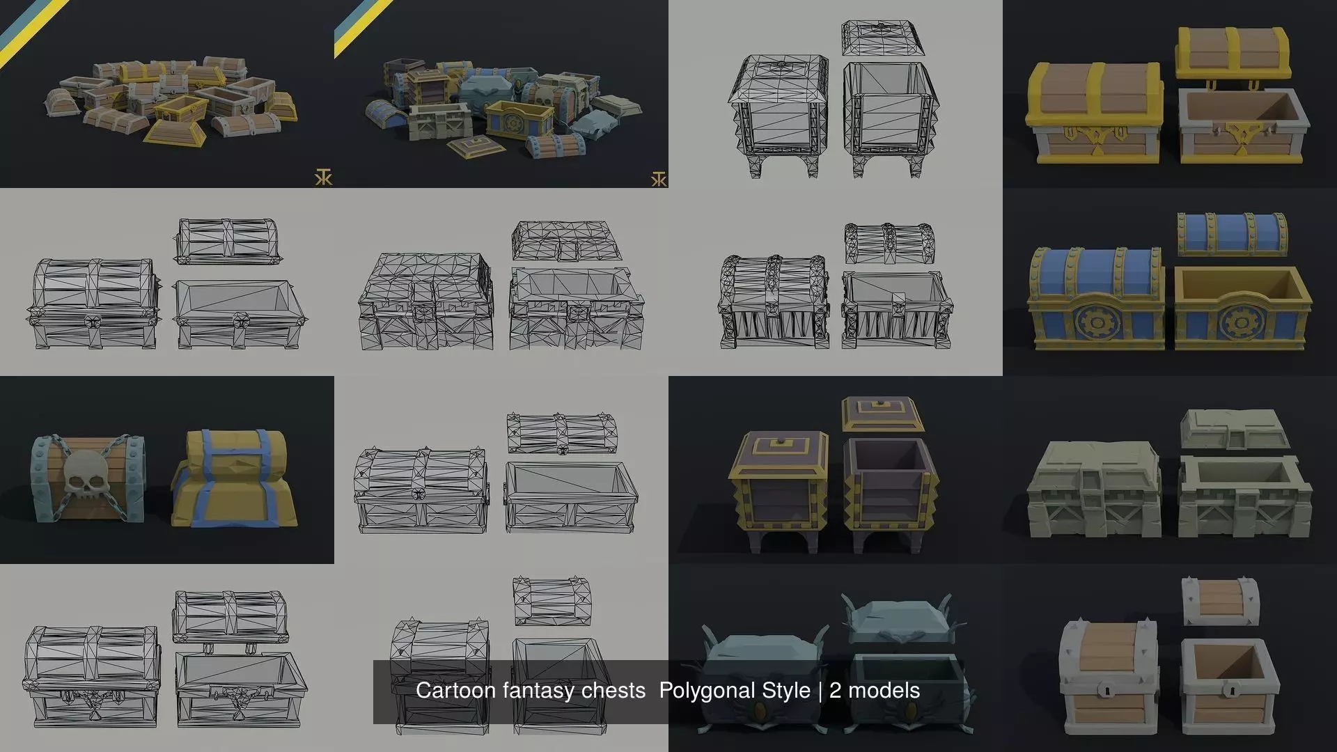 Cartoon fantasy chests  Polygonal Style 3D Model Collection_1