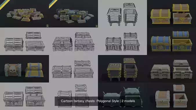 Cartoon fantasy chests  Polygonal Style