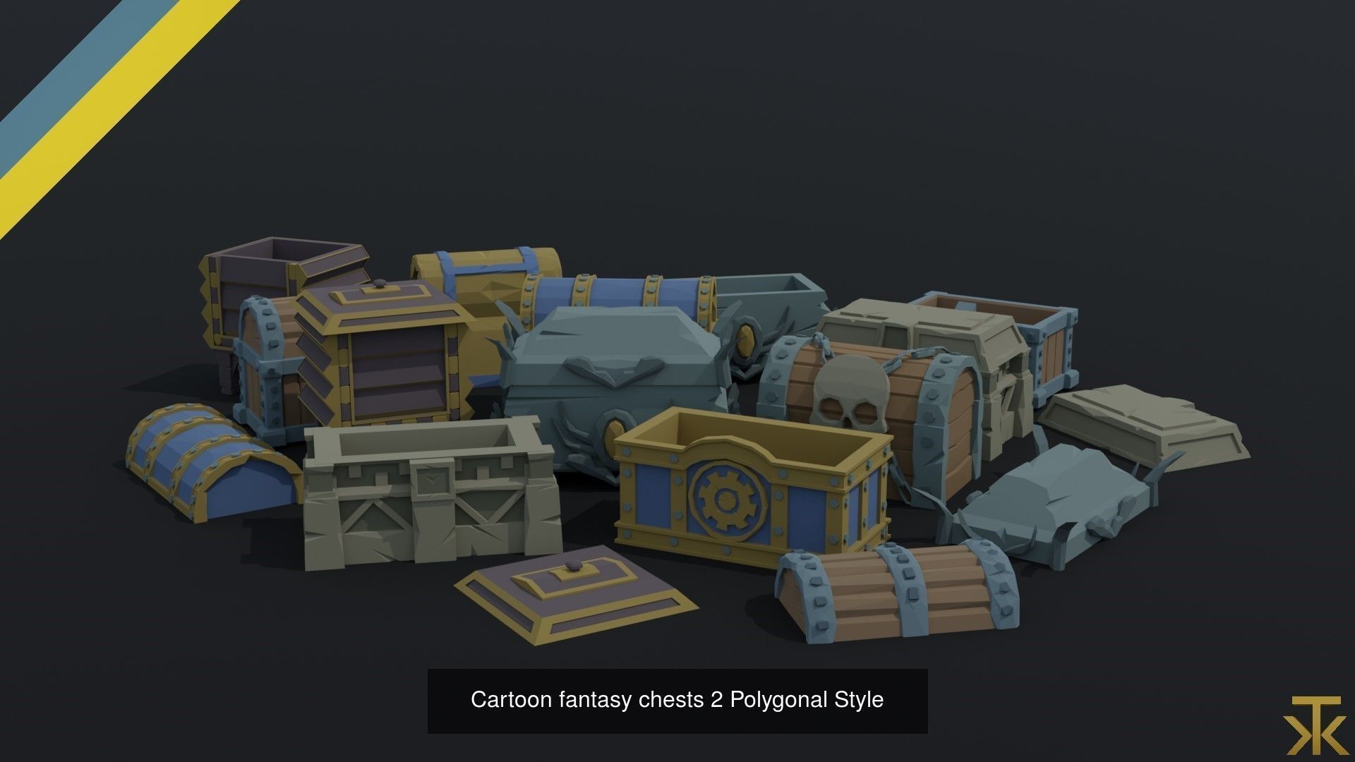 Cartoon fantasy chests  Polygonal Style 3D Model Collection_3