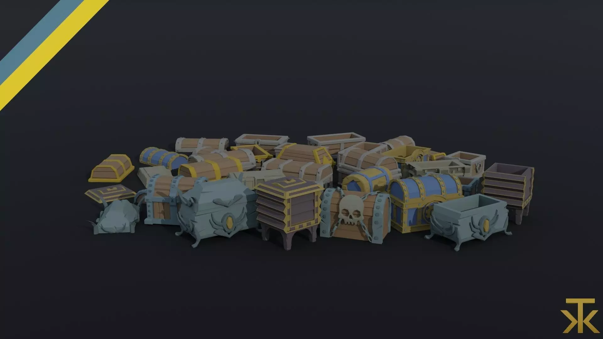 Cartoon fantasy chests  Polygonal Style 3D Model Collection_0