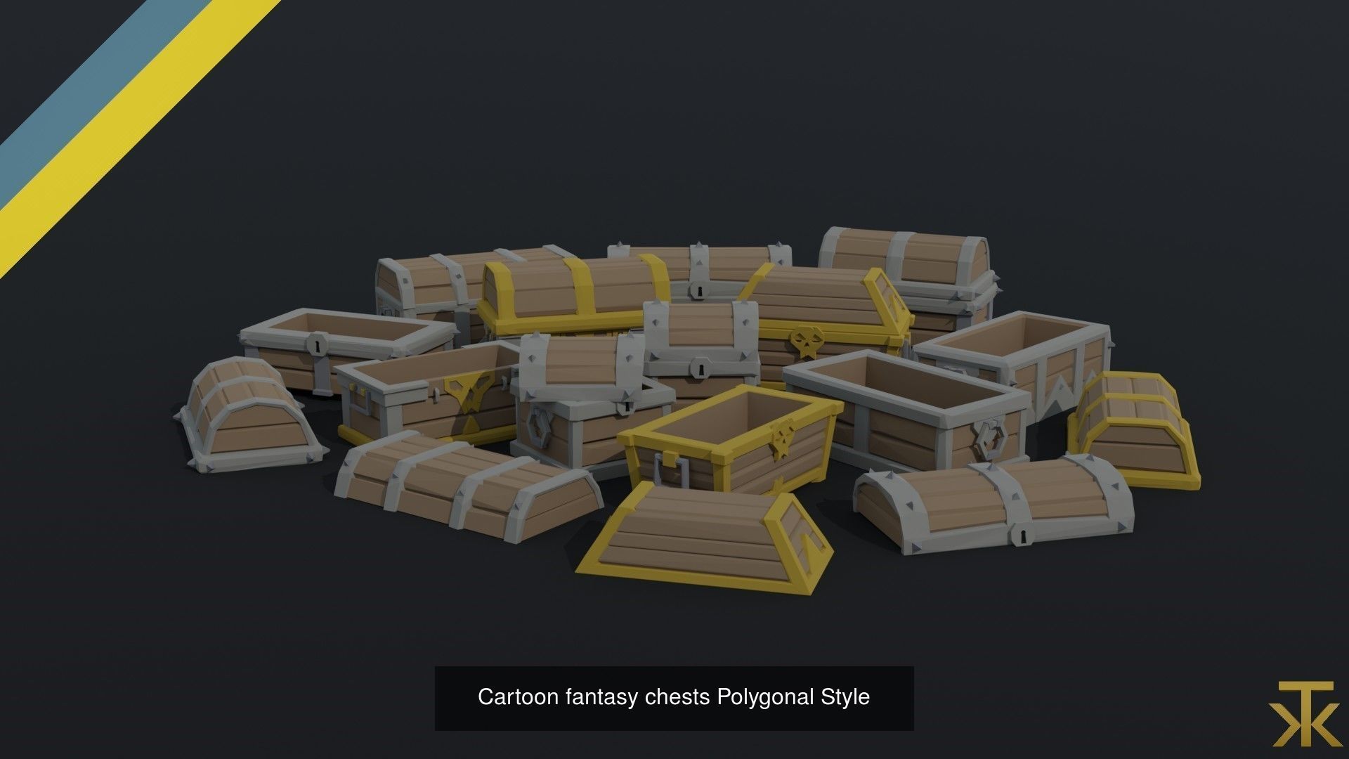 Cartoon fantasy chests  Polygonal Style 3D Model Collection_2