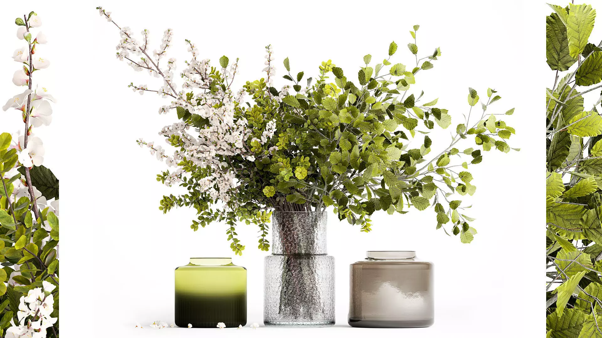 Bouquet of branches with leaves sakura flowers cherry 384 3D model_0