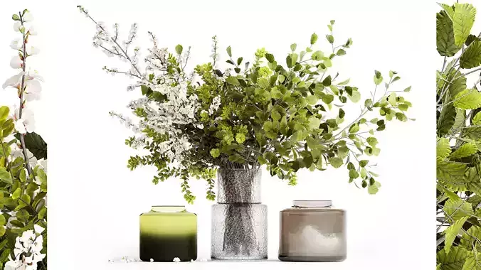 Bouquet of branches with leaves sakura flowers cherry 384 3D model