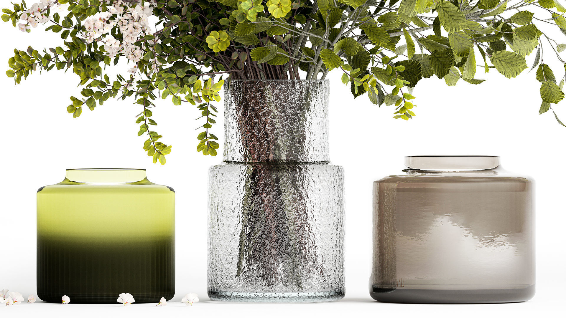 Bouquet of branches with leaves sakura flowers cherry 384 3D model_3