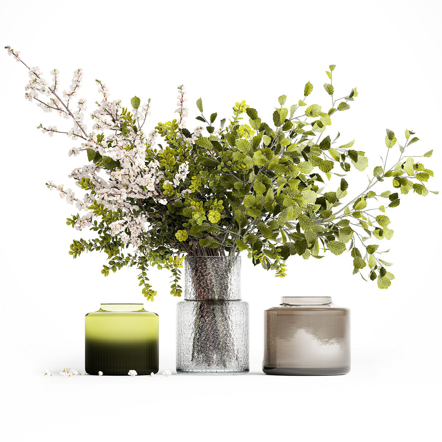 Bouquet of branches with leaves sakura flowers cherry 384 3D model_9