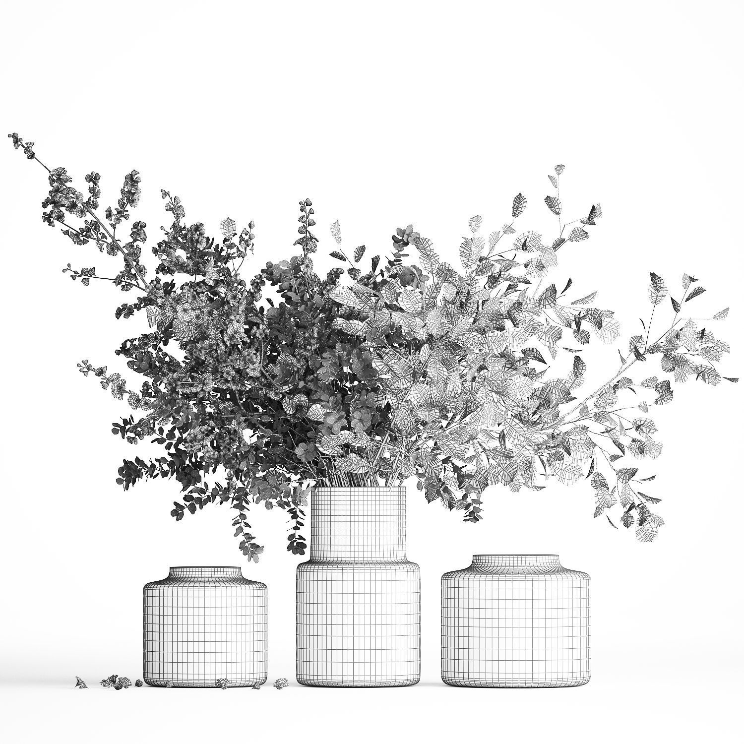 Bouquet of branches with leaves sakura flowers cherry 384 3D model_14