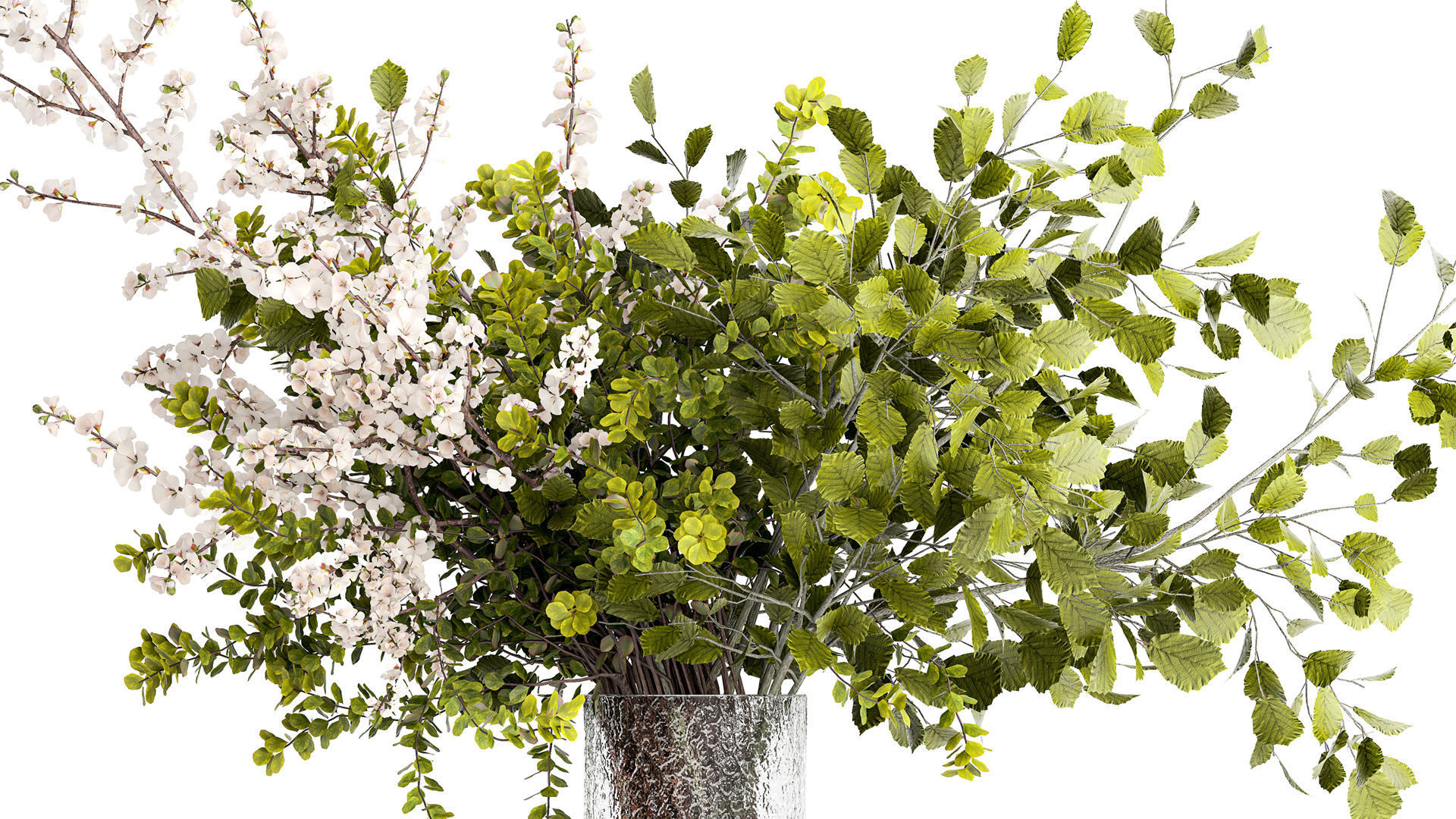 Bouquet of branches with leaves sakura flowers cherry 384 3D model_2