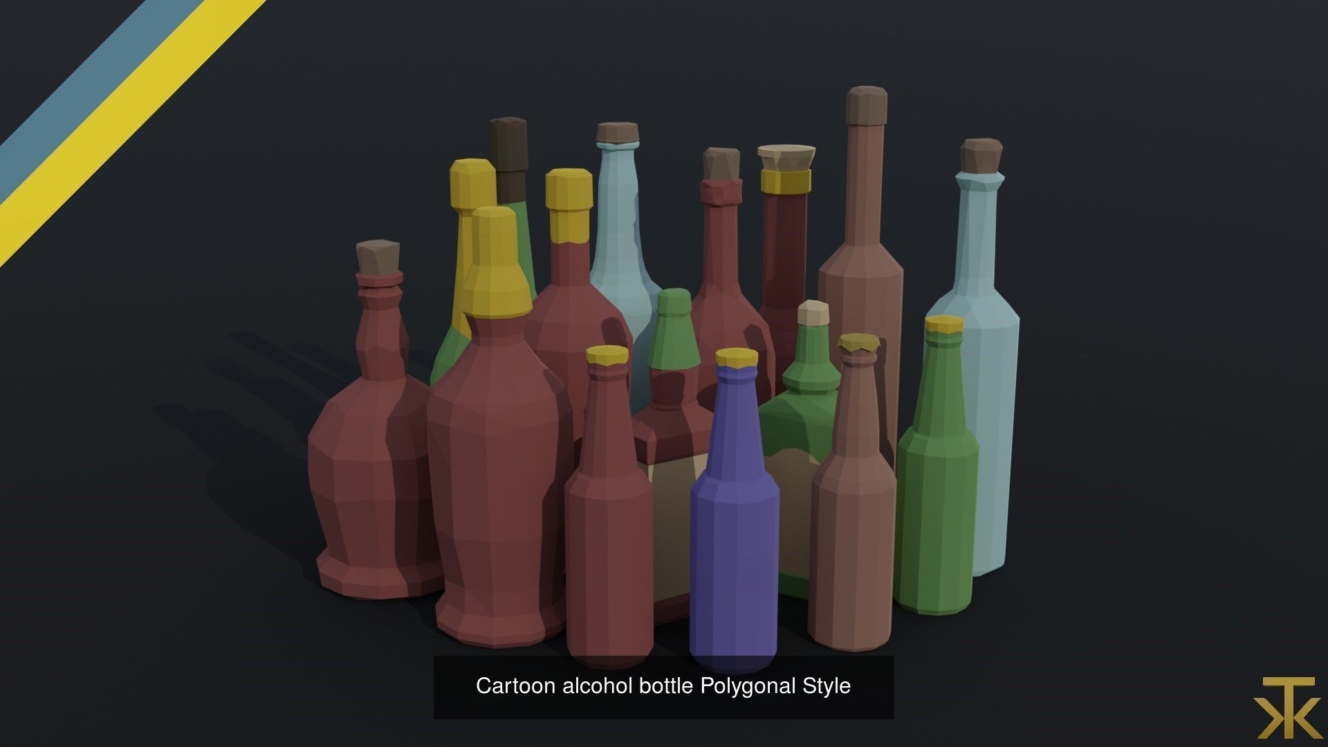 Cartoon food and drinks Polygonal Style 3D Model Collection_3