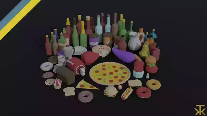 Cartoon food and drinks Polygonal Style