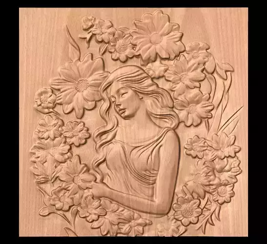 Flower Girl CNC bas-relief 3Dmodel wallart